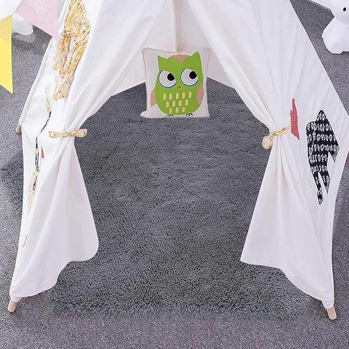 junovo Ultra Soft Rug for Nursery Children Room Baby Room Home Decor Dormitory Hexagon Carpet for Playhouse Princess Tent Kids Play Castle, Diameter 4.6 ft, Grey - LeafyLoom