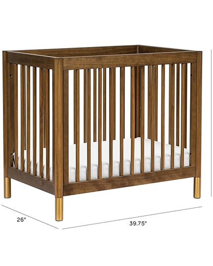 babyletto Gelato 4-in-1 Convertible Mini Crib in Natural Walnut and Brushed Gold Feet, Greenguard Gold Certified - LeafyLoom