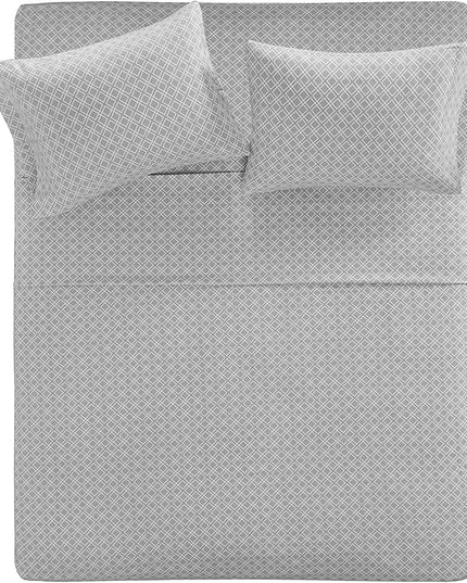 Comfort Spaces Cotton Flannel Breathable Warm Deep Pocket Sheets with Pillow Case Bedding, Full, Grey Geo 4 Piece - LeafyLoom