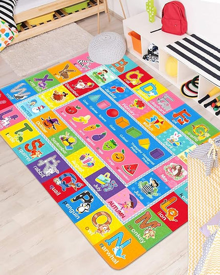 IMIKEYA Play Rugs Playroom Mat with Colorful Pattern, Playtime Collection ABC Alphabet, Seasons, Months, Fruit and Shapes Playmat Educational Rug for Kids Playroom Bedroom, 55 x 43.3 Inch - LeafyLoom
