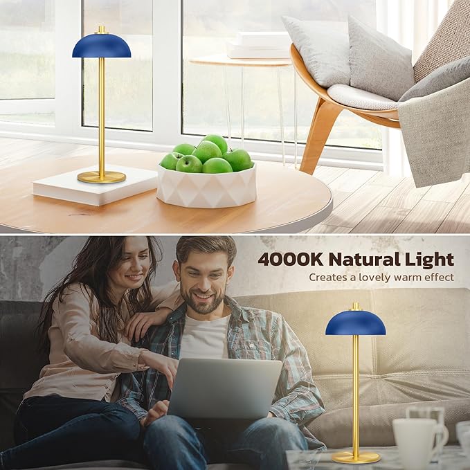 2 Pack Cordless Table Lamp, 5000mAh Portable Rechargeable Table Lamp, 3 Color Modes Stepless Dimming Table Light with Memory Function, for Dinner, Patio, Home, Restaurant.(Blue) - LeafyLoom