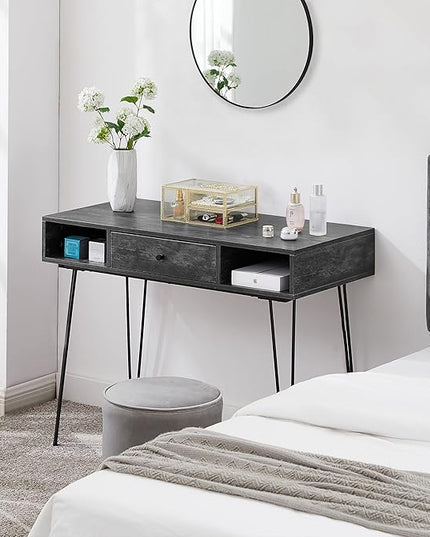 VECELO 39.3" Home Office Work Table with Drawers Computer Desk Writing/Study, 39 Inch Hairpin Legs, Charcoal Grey - LeafyLoom