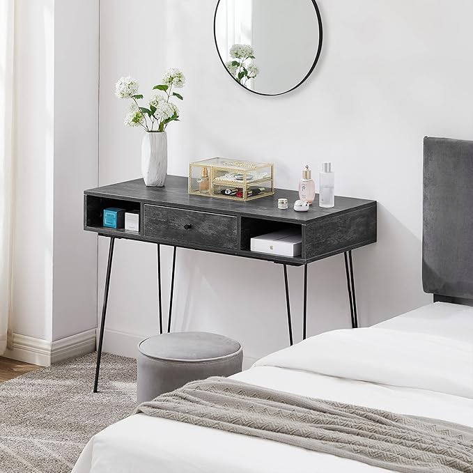 VECELO 39.3" Home Office Work Table with Drawers Computer Desk Writing/Study, 39 Inch Hairpin Legs, Charcoal Grey - LeafyLoom