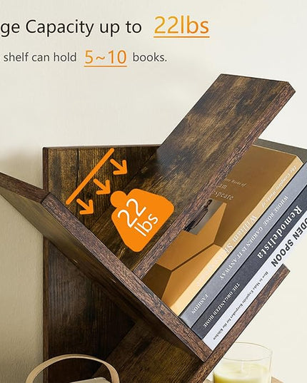 Tajsoon Tree Bookshelf 3 Tier Book Storage Organizer Shelves, Desktop Bookshelf Floor Standing Bookcase Display for CDs/Magazine/Books, Small Bookshelf for Bedroom, Living Room Office, Rustic Brown - LeafyLoom