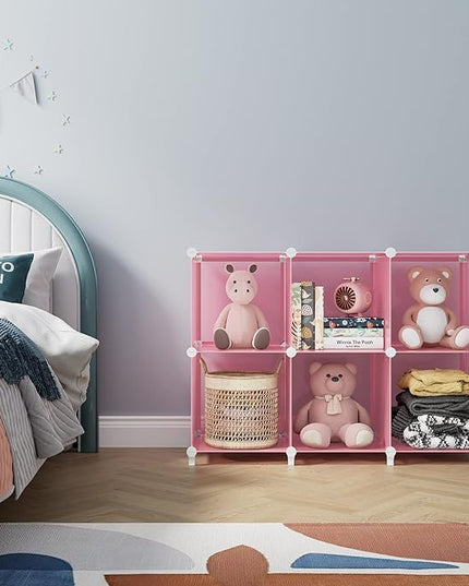 HOMIDEC 6-Cube Storage Shelf, Storage Bookcase Bookshelf with Metal Hammer, Storage Cubes Organizer Cabinet for Kids, Closet, Bedroom, Bathroom, (11.8x11.8x11.8 inch), Light Pink - LeafyLoom