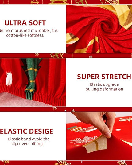 Mybedsoul Christmas Printed Red Sofa Cover Reindeer Printed Elastic Couch Cover Machine Washable Christmas Theme Red Sofa Slipcover for Living Room(3 Seater/Loveseat) Mybedsoul