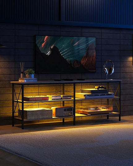 WLIVE TV Stand up to 70 Inch TV, 63" Entertainment Center with LED, TV Media Console with 3-Tier Storage Shelves for Living Room and Bedroom, Greige - LeafyLoom