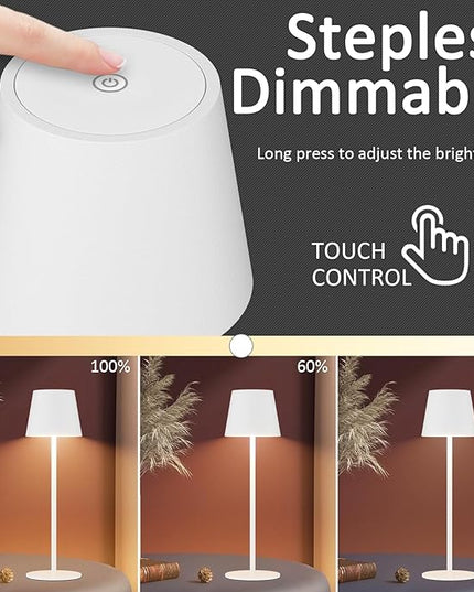 2 Pack Dimmable Table Lamp 3000k Warm White, IP54 Wireless Bottle Lamp for Indoor and Outdoor, 5000 mAh Rechargeable Table Lamp for Family, Restaurant & Bar(White) - LeafyLoom