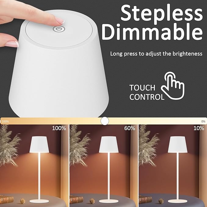2 Pack Dimmable Table Lamp 3000k Warm White, IP54 Wireless Bottle Lamp for Indoor and Outdoor, 5000 mAh Rechargeable Table Lamp for Family, Restaurant & Bar(White) - LeafyLoom
