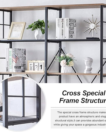 HOMISSUE Double Wide 6-Tier Bookshelf,Industrial Bookcases with Metal Frame,Open Large Storage Bookshelves,Wood Style and Metal Tall Display Shelves for Living Room Office,Brown - LeafyLoom