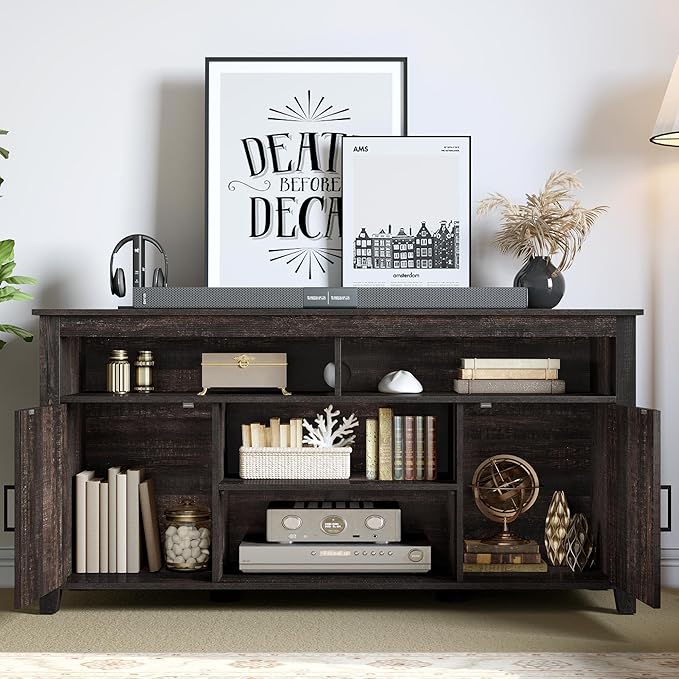YITAHOME Highboy Farmhouse Barn Door TV Stand for 65 Inch TV, Modern Entertainment Center for 300 lbs, TV Media Console Storage TV Cabinet for Living Room, Dark Rustic Oak, 59.5” - LeafyLoom