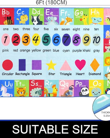 HEBE Kids Play Rug 4'x6' ABC Alphabet Numbers Shapes Educational Kid Area Rug Washable Baby Crawling Mat Non Slip Kid Play Mat Carpet for Girl Boy Bedroom Playroom - LeafyLoom