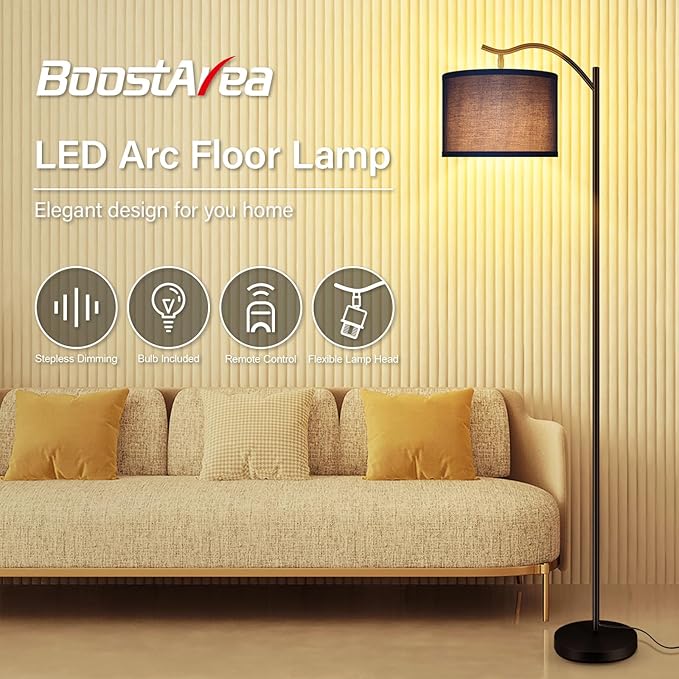 BoostArea Floor Lamp for Living Room,Arc Floor Lamp with Remote Control,Stepless Dimmable Brightness & Colors Temperature 2700k-6500k,Modern Standing Lamp for Bedroom Study Room Office,Blue - LeafyLoom