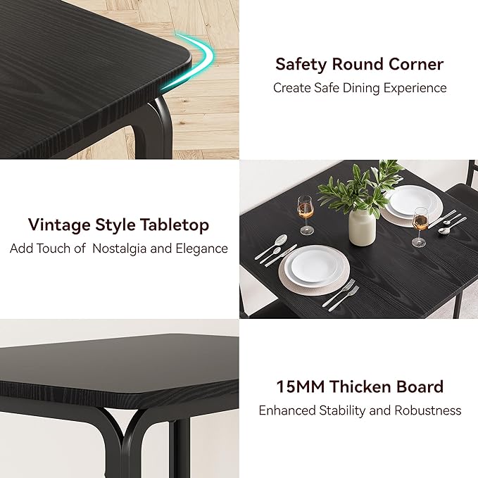 IDEALHOUSE Dining Table for 2, Small Table and Chairs Set of 2, Dinette Set for 2, Square Dinner Table Set, 3 Piece Kitchen & Dining Room Sets for Small Space (Black, Dining Table with 2Chairs) - LeafyLoom