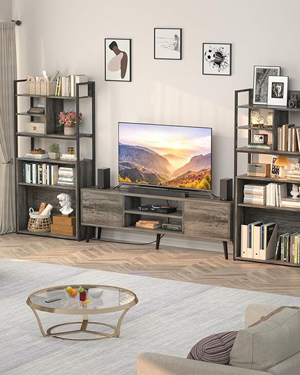 armocity Industrial Bookshelf, 6 Tier Tall Bookshelves Wood Metal Frame Standing Bookcase, Display Book Shelf with Adjustable Storage Shelves for Home Office, Living Room, Bed Room, Grey Oak - LeafyLoom