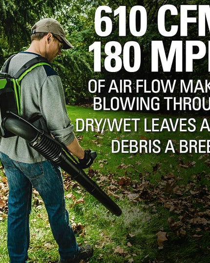 Greenworks 80V (180 MPH / 610 CFM / 75+ Compatible Tools) Cordless Brushless Backpack Blower, Tool Only - LeafyLoom