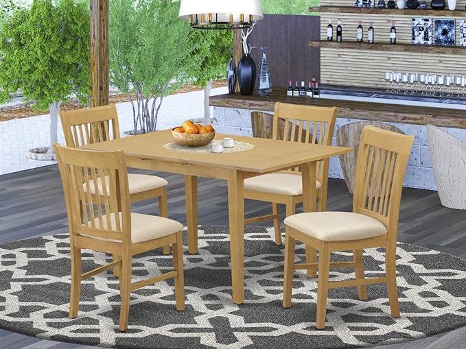 East West Furniture NOFK5-OAK-C 5 Piece Kitchen Set for 4 Includes a Rectangle Table with Butterfly Leaf and 4 Linen Fabric Dining Room Chairs, 32x54 Inch - LeafyLoom
