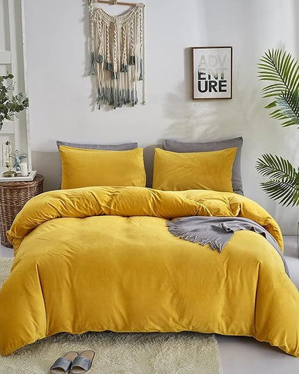 Wellboo Yellow Velvet Comforter Sets Twin Solid Mustard Yellow Fluffy Bedding Comforters Women Girls Plain Turmeric Yellow Sherpa Quilts Dark Yellow Soft Warm Winter Bed Blankets Luxlury Yellow Bed - LeafyLoom