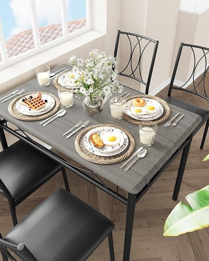Kitchen Table and Chairs for 4, Dining Table Set for 4 with Upholstered Chairs, Kitchen Table Set Metal and Wood Rectangular Dining Table Set for Small Space, Apartment, Breakfast, Retro Gray - LeafyLoom