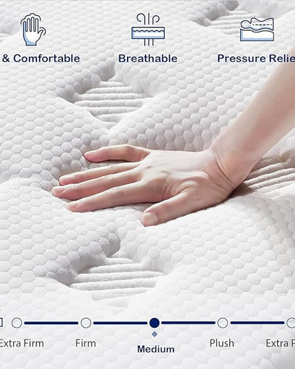 Queen Mattress - Upgrade Strengthen - 12 Inch Hybrid Queen Size Mattresses in a Box, Mattress Queen Size with Memory Foam and Independent Pocket Springs, Strong Edge Support, Release Pressure, Medium - LeafyLoom
