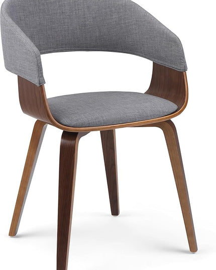 SIMPLIHOME Lowell 17 Inch Mid Century Modern Bentwood Dining Chair in Light Grey Linen Look Fabric, For the Dining Room - LeafyLoom