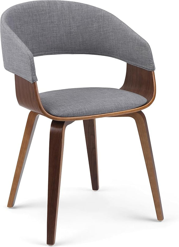 SIMPLIHOME Lowell 17 Inch Mid Century Modern Bentwood Dining Chair in Light Grey Linen Look Fabric, For the Dining Room - LeafyLoom