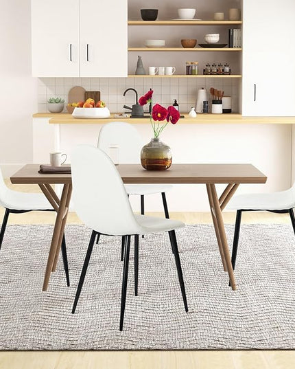 FurnitureR Dining Chairs Set of 4, Fabric Comfy Seat Armless Side Chairs with Metal Legs Mid Century for Home Kitchen Reception Room, Beige - LeafyLoom