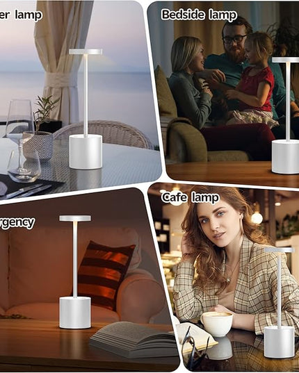 2Pack Cordless Table Lamp, Rechargeable LED Battery 5000mAh Metal USB Portable Powered Desk Lamp, 3 Levels Brightness Light for Restaurants Outdoor (2 pack 10.25in White) - LeafyLoom