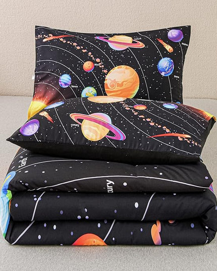 Solar System Comforter Set Twin Outer Space Room Decor Bedding Set 3 Pieces 1 Planets Theme Comforter and 2 Pillow Shams for Boys Kids Ultra-Soft Microfiber All Seasons for Bedroom Sofa - LeafyLoom