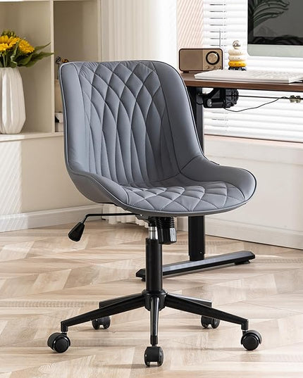 YOUNIKE Desk Chair with Wheels Armless Office Chair Swivel Rolling Task Chair with Back Upholstered Faux Leather Computer Chair Height Adjustable Modern Widened Seat Dusty Blue - LeafyLoom