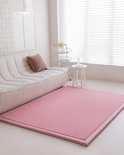 Faux Rabbit Fur Rug - 1.18" Thick Soft Fluffy Area Rug, Non-Slip Memory Foam Crawling Mat, Light Pink, 59"x59" - LeafyLoom