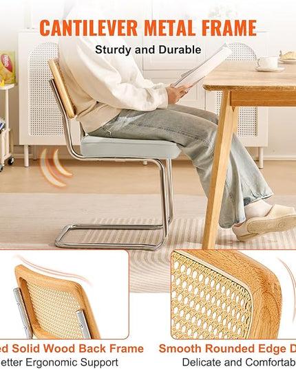 VEVOR Rattan Dining Chairs Set of 2, Mid Century Modern Dining Chair, Upholstered Velvet Accent Chair with Rattan Back, Retro Dining Room Kitchen Chair for Living Room, Bedroom, Office (18.1 Inch) - LeafyLoom