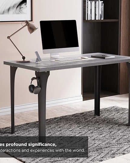 Home Office Computer Desk 47.2x23.6 inch gaming Desk, Modern and Minimalist home office desk, Home Office Desks, Study Desk, Craft table Black Metal Designed Frame, Gray Oak Board color. - LeafyLoom