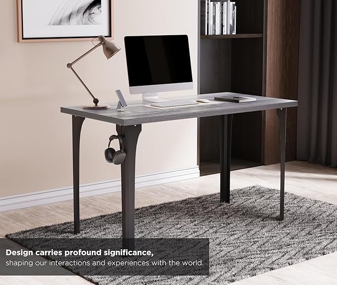 Home Office Computer Desk 47.2x23.6 inch gaming Desk, Modern and Minimalist home office desk, Home Office Desks, Study Desk, Craft table Black Metal Designed Frame, Gray Oak Board color. - LeafyLoom