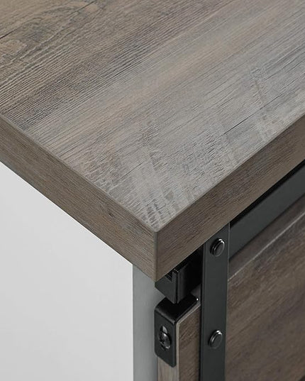 Walker Edison Willa Modern Farmhouse Sliding Single Slat Door Storage Console, 32 Inch, White and Grey Wash - LeafyLoom