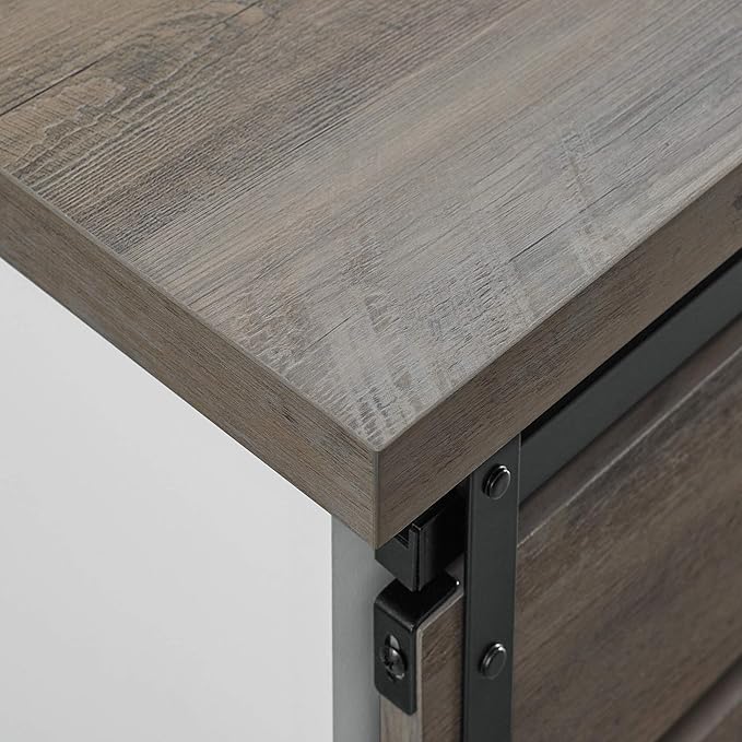 Walker Edison Willa Modern Farmhouse Sliding Single Slat Door Storage Console, 32 Inch, White and Grey Wash - LeafyLoom