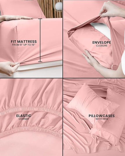 Utopia Bedding Full Bed Sheets Set - 4 Piece Bedding - Brushed Microfiber - Shrinkage and Fade Resistant - Easy Care (Full, Pink) - LeafyLoom