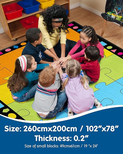 Booooom Jackson Classroom Rug Elementary Classroom Carpet 6'5"x8'5"Preschool Rugs Colorful Puzzle Seating Rug with Non-Slip Backing School Classroom Kid Rug (PzPK-2620)(PzOG-2620) - LeafyLoom