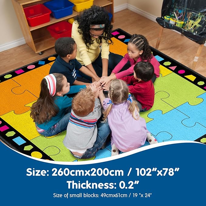 Booooom Jackson Classroom Rug Elementary Classroom Carpet 6'5"x8'5"Preschool Rugs Colorful Puzzle Seating Rug with Non-Slip Backing School Classroom Kid Rug (PzPK-2620)(PzOG-2620) - LeafyLoom