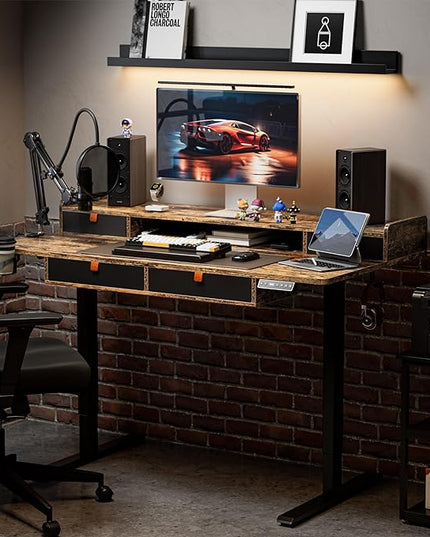 Deeper Electric Standing Desk Adjustable Height Stand Up Desk, 55" x 30" Sit Stand Desk, Quiet Home Office Desk, Large Workspace, Black table (Rustic Brown) - LeafyLoom