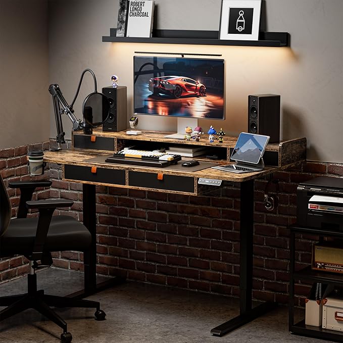 Standing Desk with Drawers 63x30 Inches large Standing Desk,Adjustable Height Desk with 4 PU Drawers,Storage Shelvers Sit Stand Up Desk,Home Office Computer Desk(Rustic Brown) - LeafyLoom