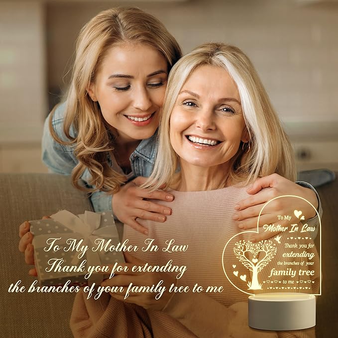 Gifts for Mother in Law, Mother in Law Birthday Gifts from Daughter in Law - Engraved Night Light, Mother in Law Birthday Thanksgiving Christmas Mother's Day Gifts - LeafyLoom