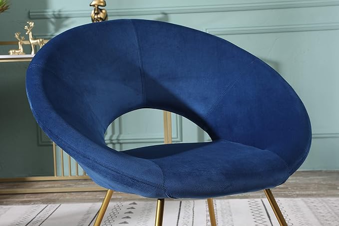 Roundhill Furniture Slatina Silky Velvet Upholstered Accent Chair with Gold Tone Finished Base, 25D x 28W x 31.5H in, Blue - LeafyLoom