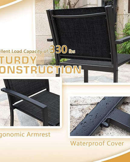 Greesum 4 Pieces Patio Furniture Set Outdoor Conversation Textilene Fabric Chairs for Lawn, Garden, Balcony, Poolside with A Glass Coffee Table, Black - LeafyLoom
