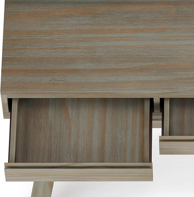 SIMPLIHOME Bowman SOLID WOOD Modern Industrial 54 Inch Wide Flip Up Desk in Distressed Grey, For the Office Desk, Writing Table, Workstation and Study Table - LeafyLoom