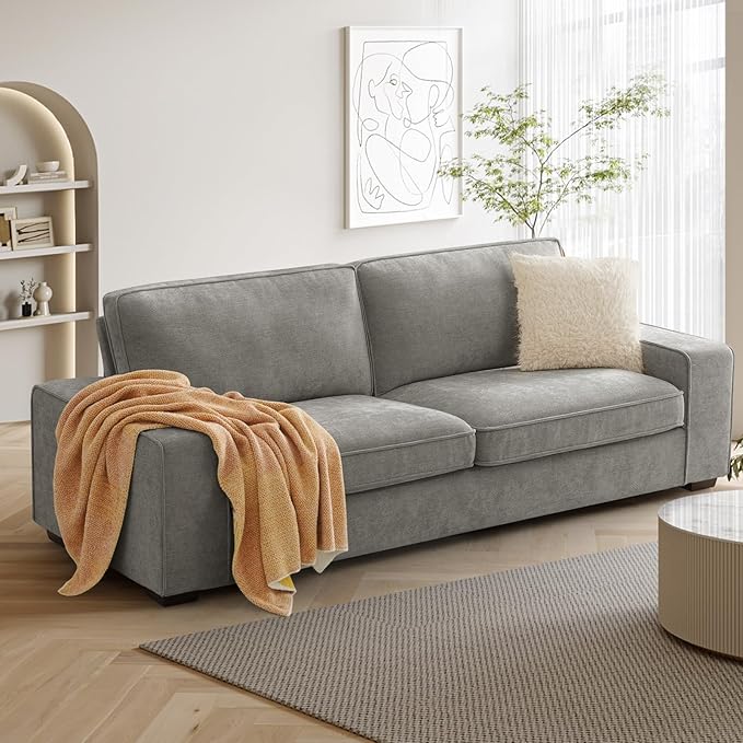 COHOME 88" Loveseat Sofa with Deep Seat, Modern Chenille Love Seat Couch for Living Room with Removable Covers, Upholstered 2-Seater Small Couch for Bedroom, Apartment，Grey - LeafyLoom
