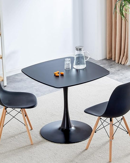 31.5 in Black Square Pedestal Tulip Dining Table, Small Space Mid Century Modern Kitchen Table - LeafyLoom