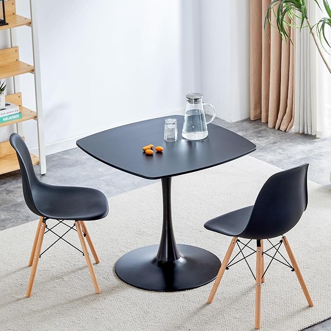 31.5 in Black Square Pedestal Tulip Dining Table, Small Space Mid Century Modern Kitchen Table - LeafyLoom
