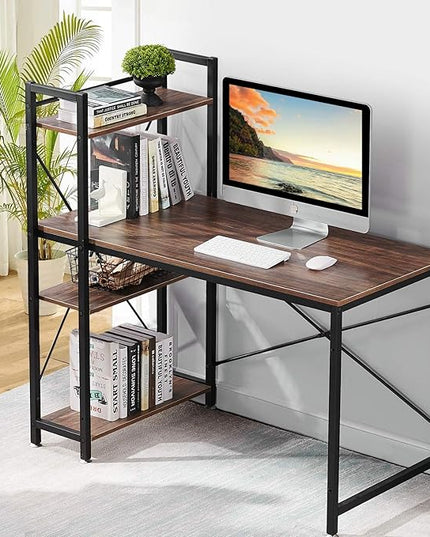 VECELO Computer Drawers/Shelves with Storage for Study/Writing and Home Office Workstation, 47 Inch Desk, Vintage Brown - LeafyLoom