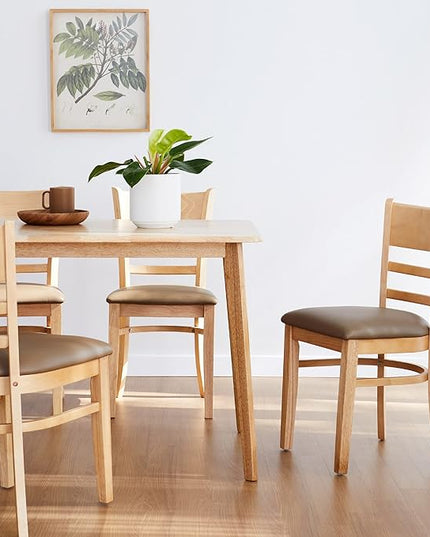 Livinia Cabin Dining Chair Set of 2, Solid Malaysian Oak PU Leather Upholstered Cushion Seat Wooden Ladder Back Side Chairs (Natural-Oak) Assembly Required - LeafyLoom